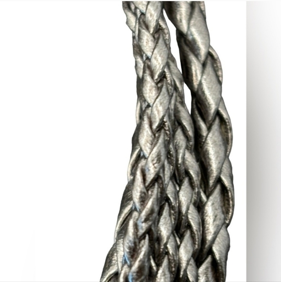 Chico’s Metallic Faux Leather Multi Braids Rhinestone Two Tone Beads Necklace - Picture 7 of 11